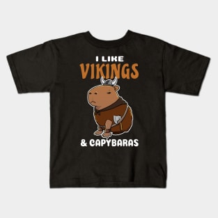 I Like Vikings and Capybaras Cartoon Kids T-Shirt